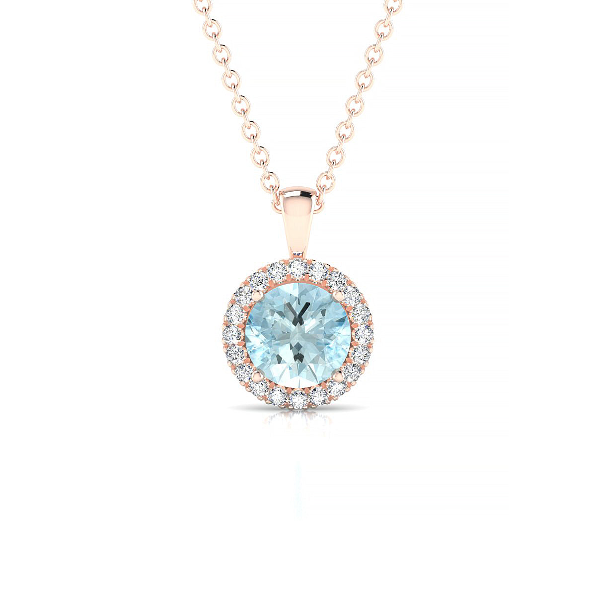 Solar | 18k Rose Gold 6 mm Round Aquamarine Pendant