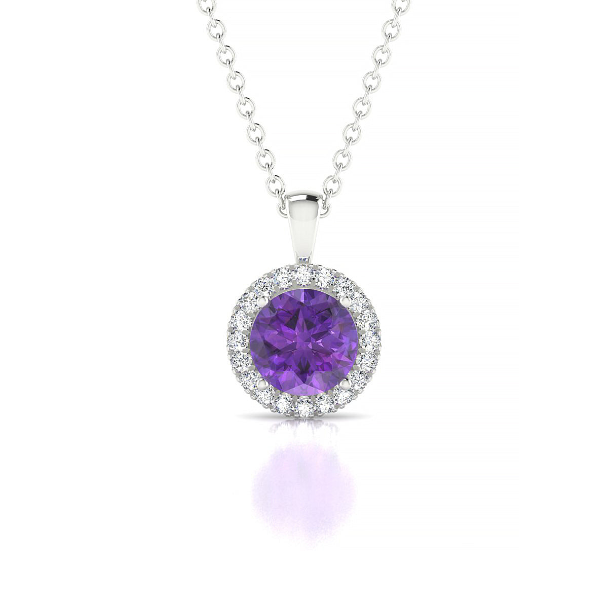Solar | 18k White Gold 6 mm Round Amethyst Pendant