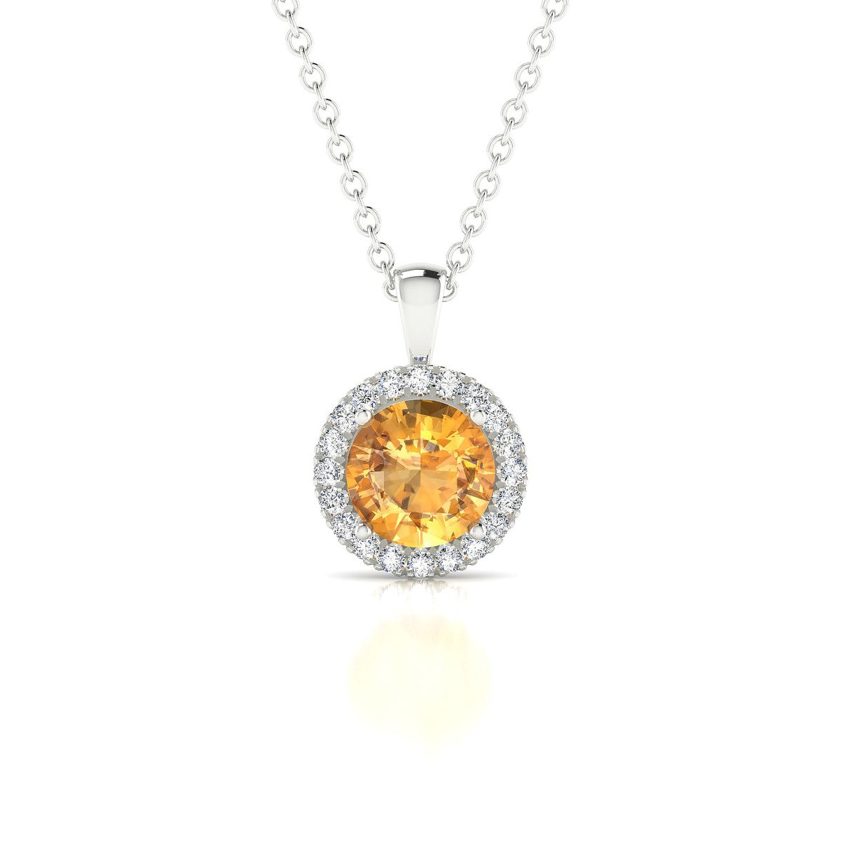 Solar | 18k White Gold 6 mm Round Citrine Pendant