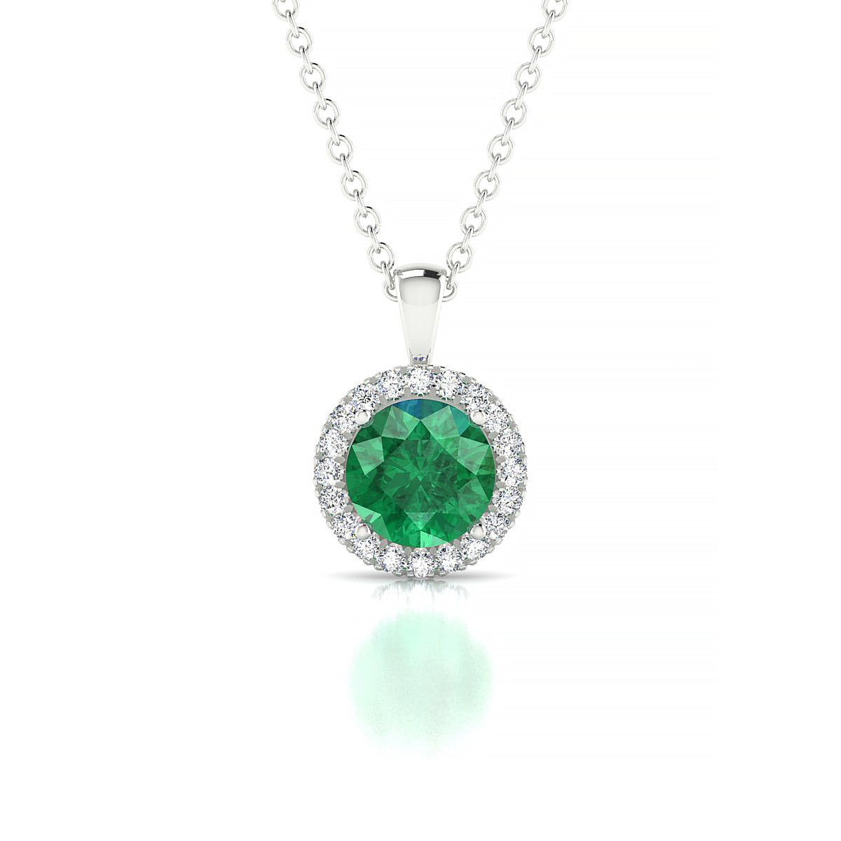 Solar | 18k White Gold 6 mm Round Emerald Pendant