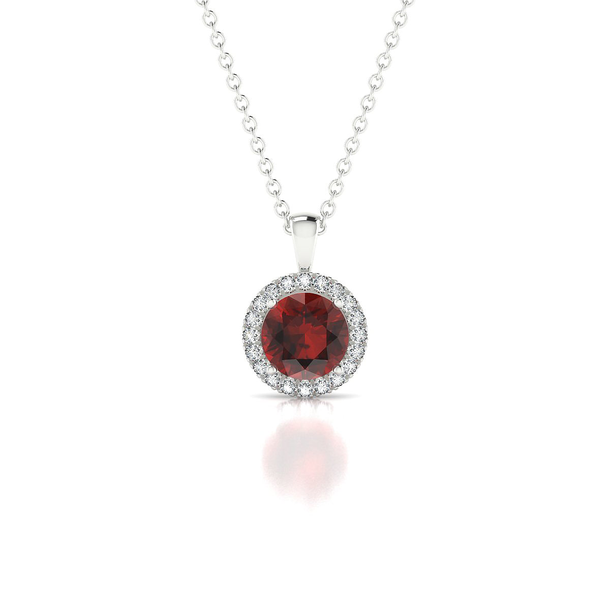 Solar | 18k White Gold 6 mm Round Garnet Pendant