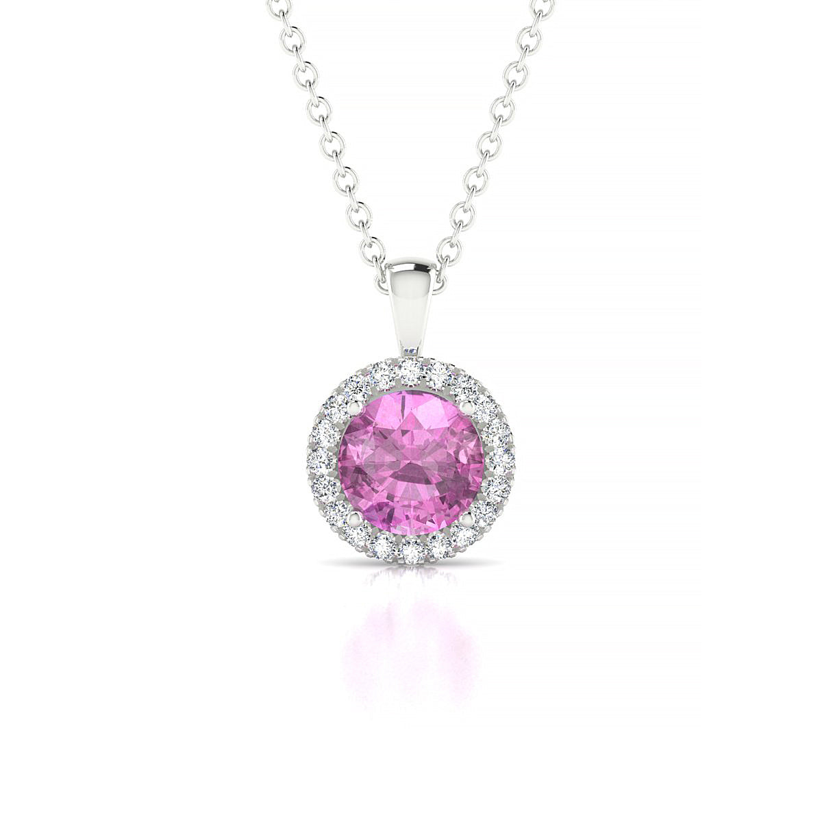 Solar | 18k White Gold 6 mm Round Pink Sapphire Pendant