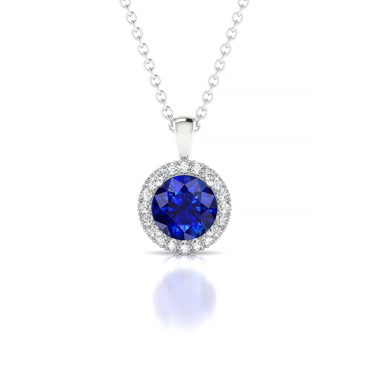 Solar | 18k White Gold 6 mm Round Sapphire Pendant