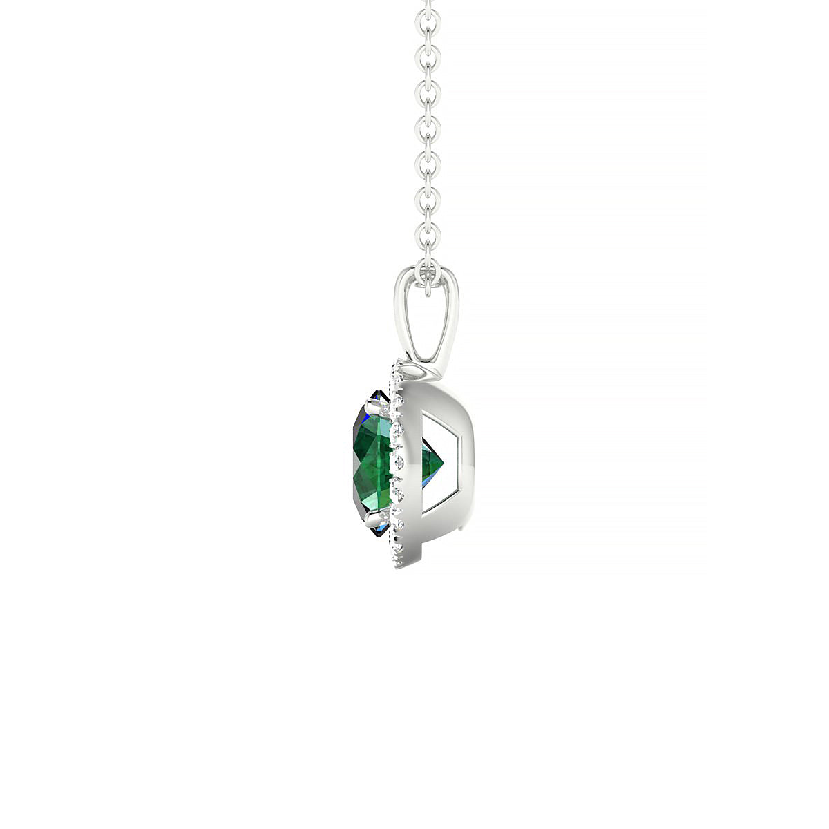 Solar | 18k White Gold 6 mm Round Emerald Pendant