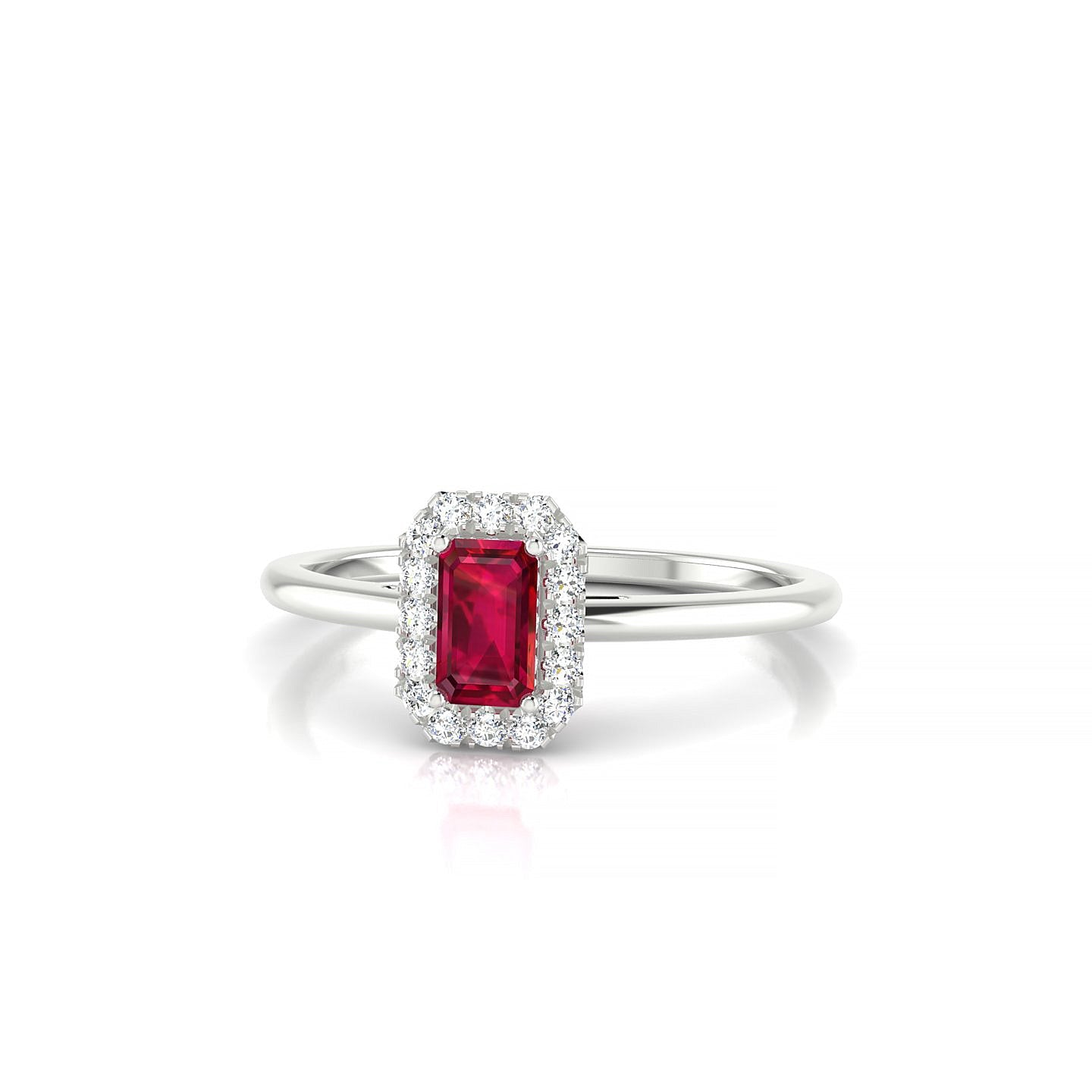 Solar | 18k White Gold 5 x 3 mm Emerald Ruby Ring