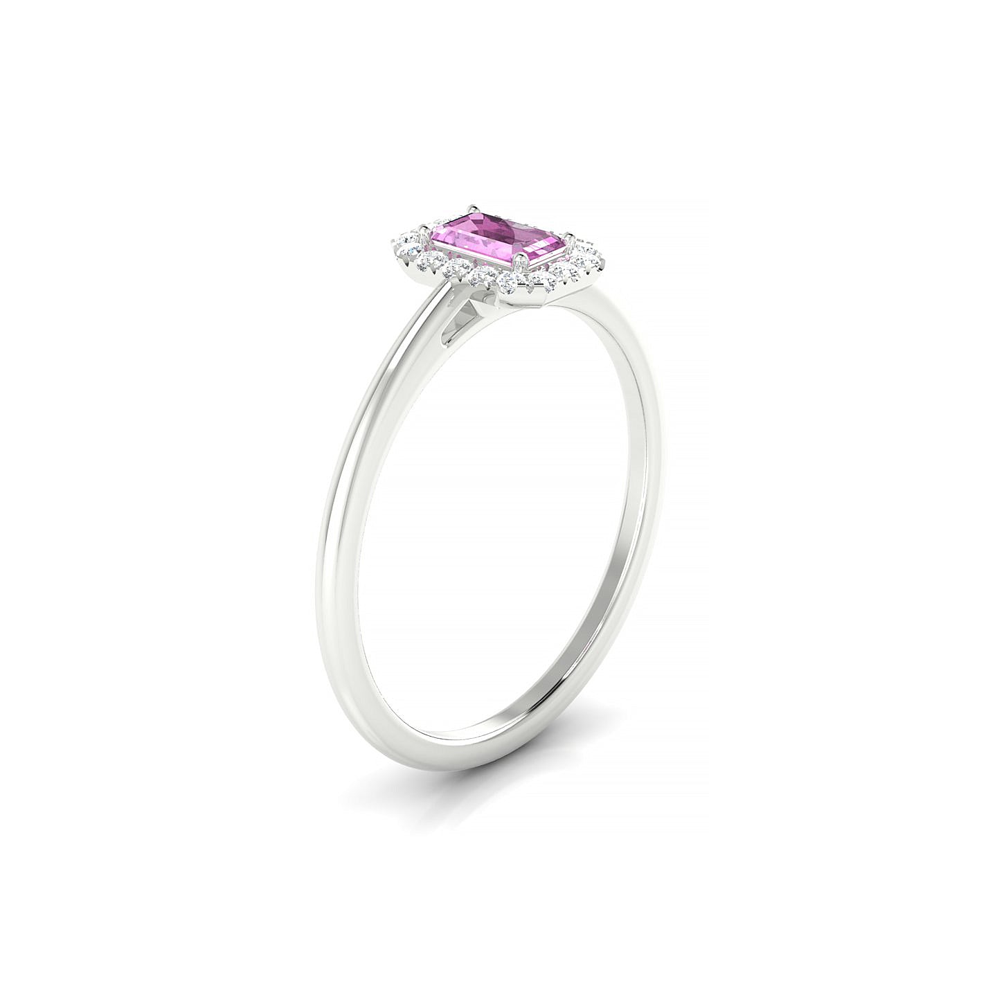 Solar | 18k White Gold 5 x 3 mm Emerald Pink Sapphire Ring