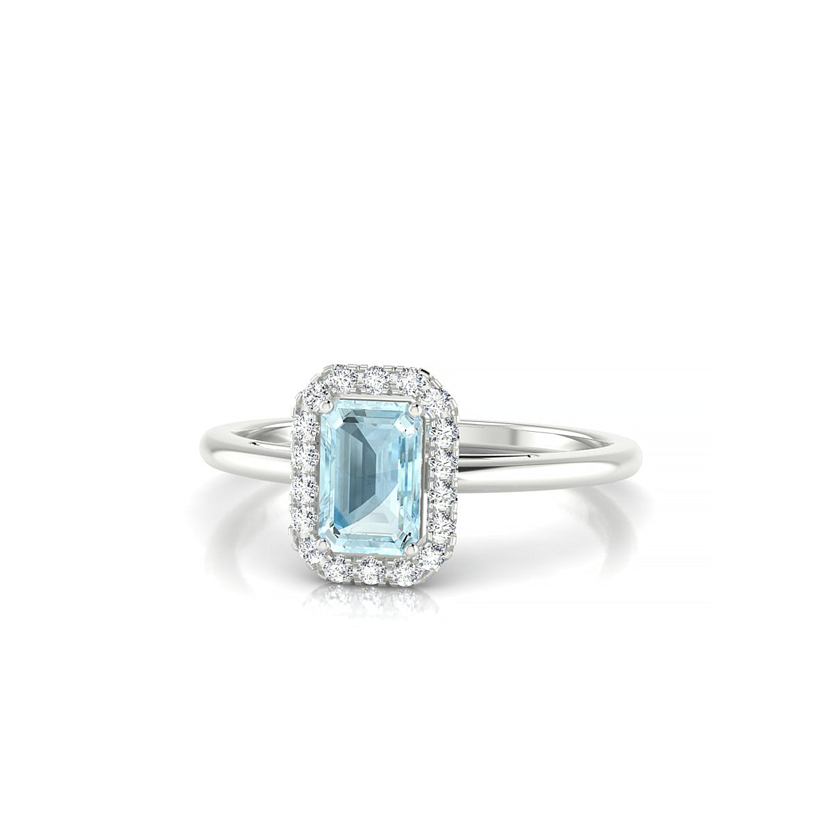 Solar | 18k White Gold 6 x 4 mm Emerald Aquamarine Ring