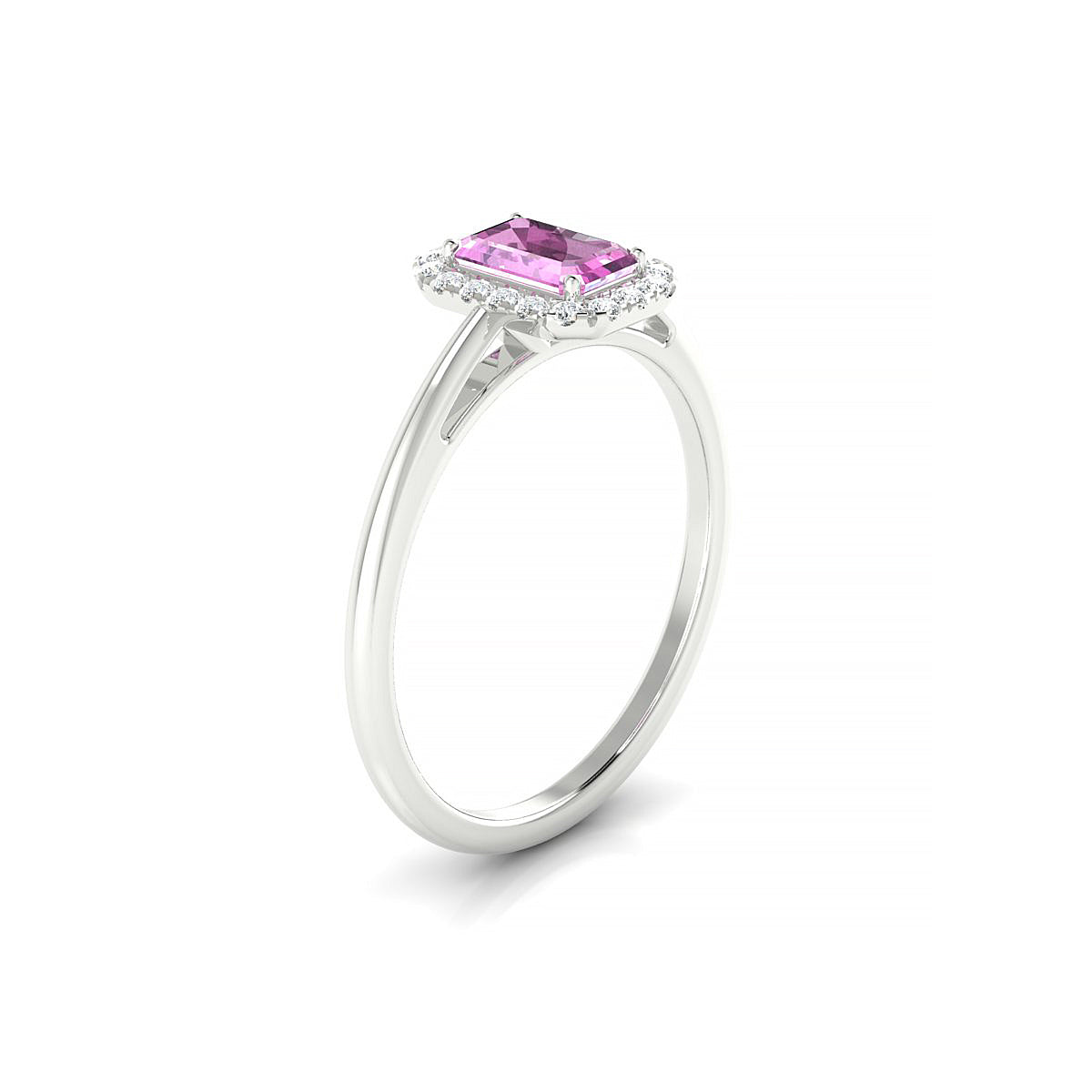 Solar | 18k White Gold 6 x 4 mm Emerald Pink Sapphire Ring