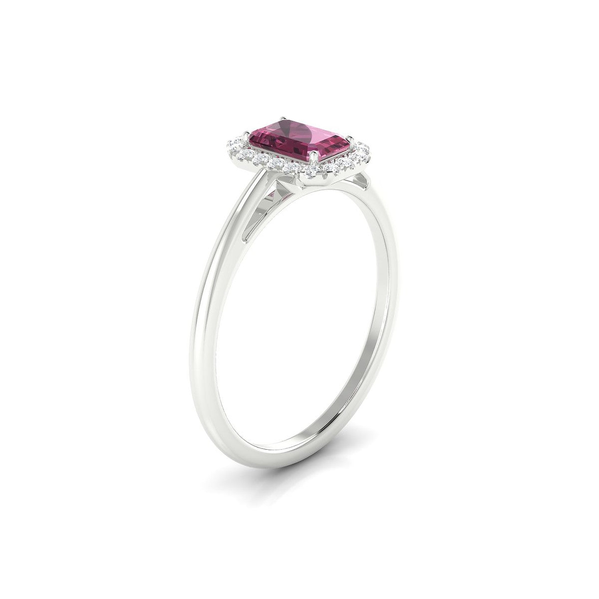 Solar | 18k White Gold 6 x 4 mm Emerald Rhodolite Ring