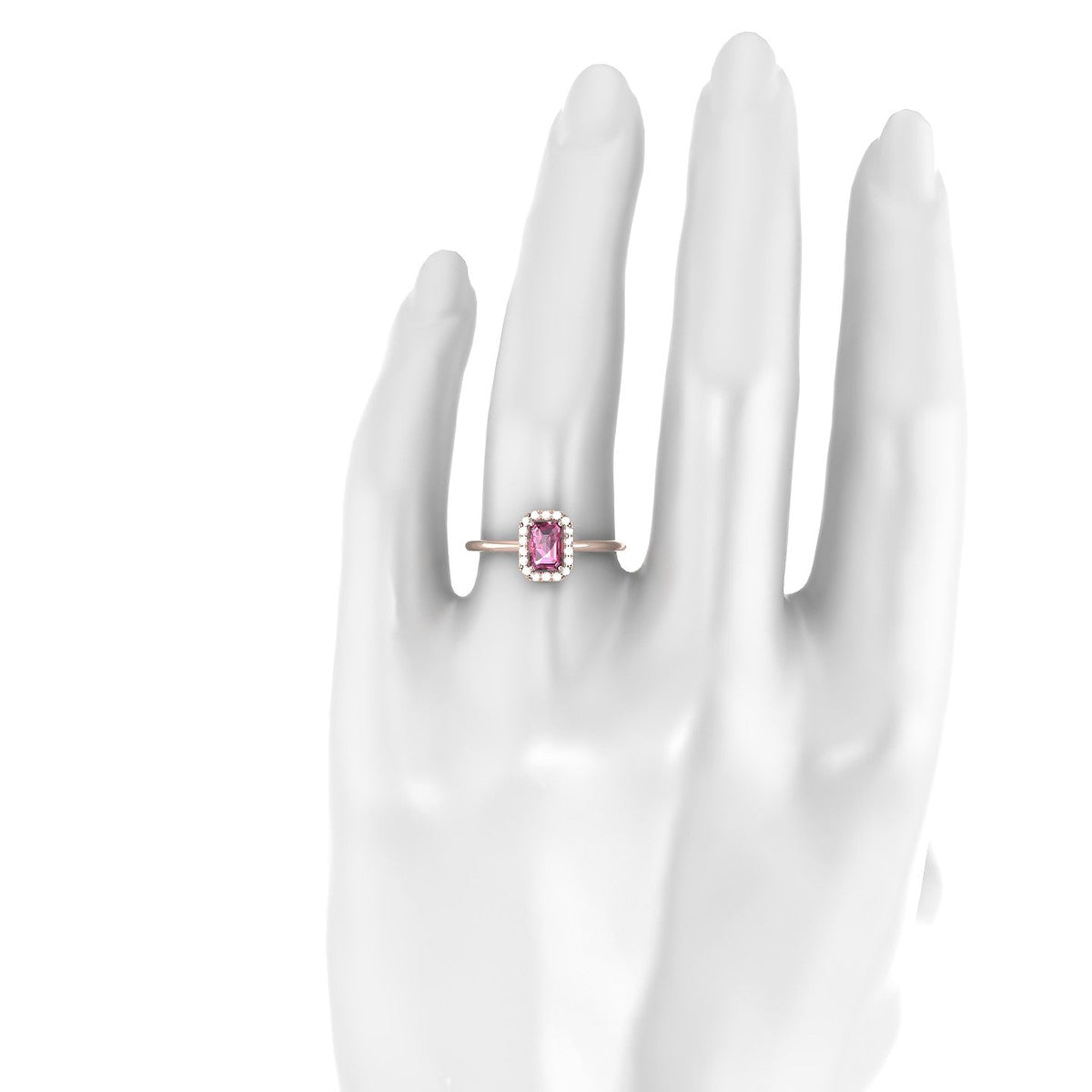 Solar | 18k Rose Gold 6 x 4 mm Emerald Rhodolite Ring