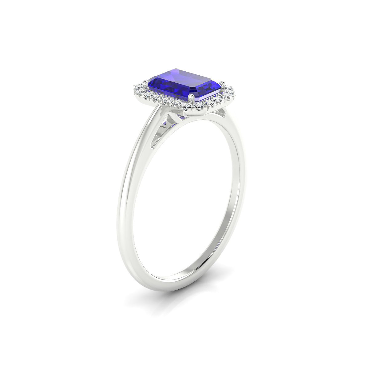 Solar | 18k White Gold 7 x 5 mm Emerald Tanzanite Ring