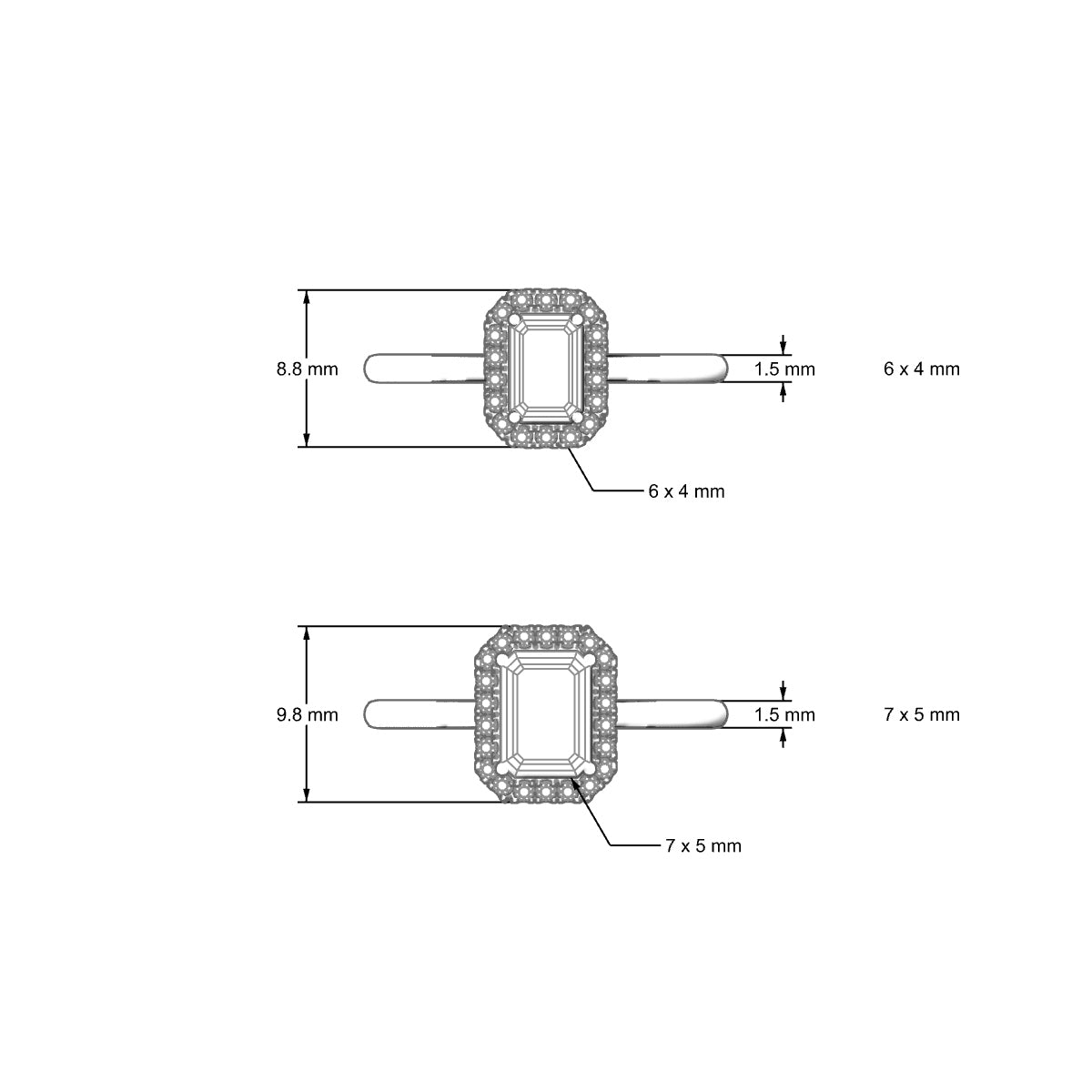 Solar | 18k White Gold 5 x 3 mm Emerald Diamond Ring