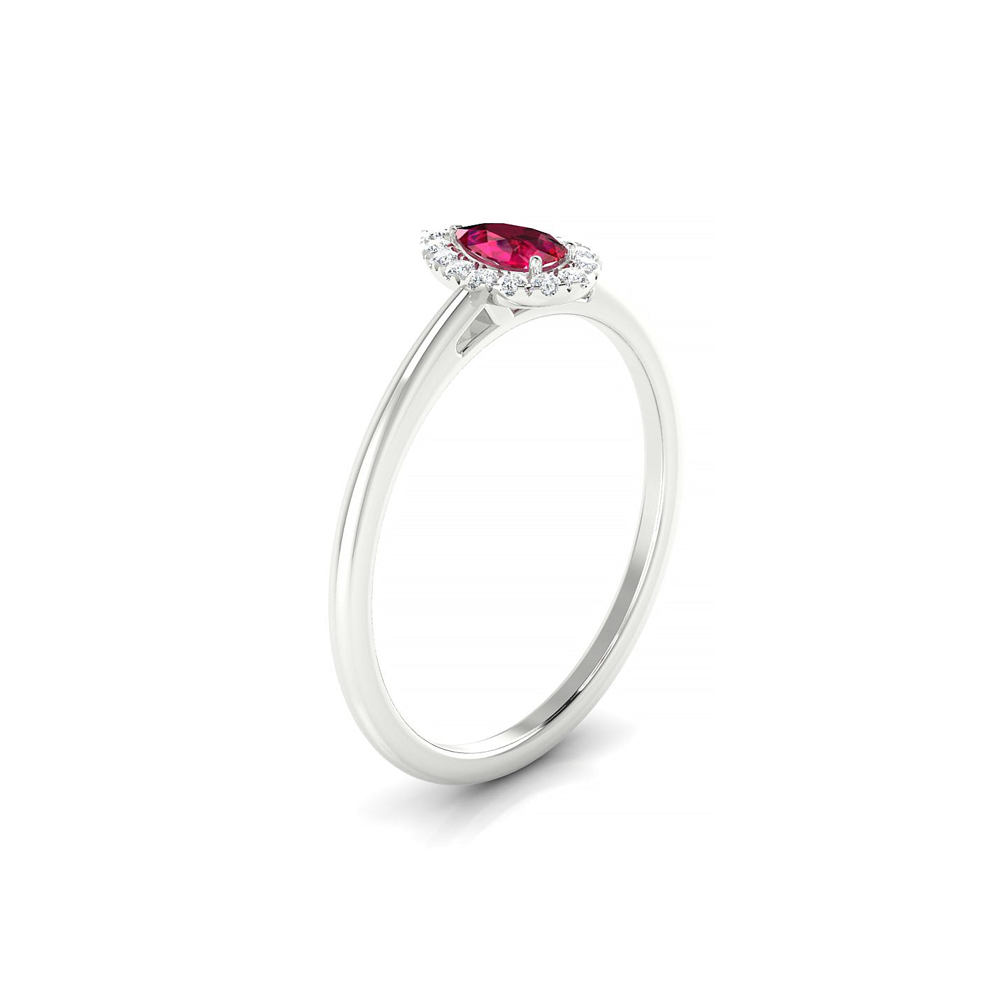 Solar | 18k White Gold 5 x 3 mm Pear Ruby Ring