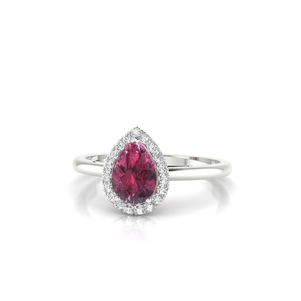 Solar | 18k White Gold 7 x 5 mm Pear Rhodolite Ring