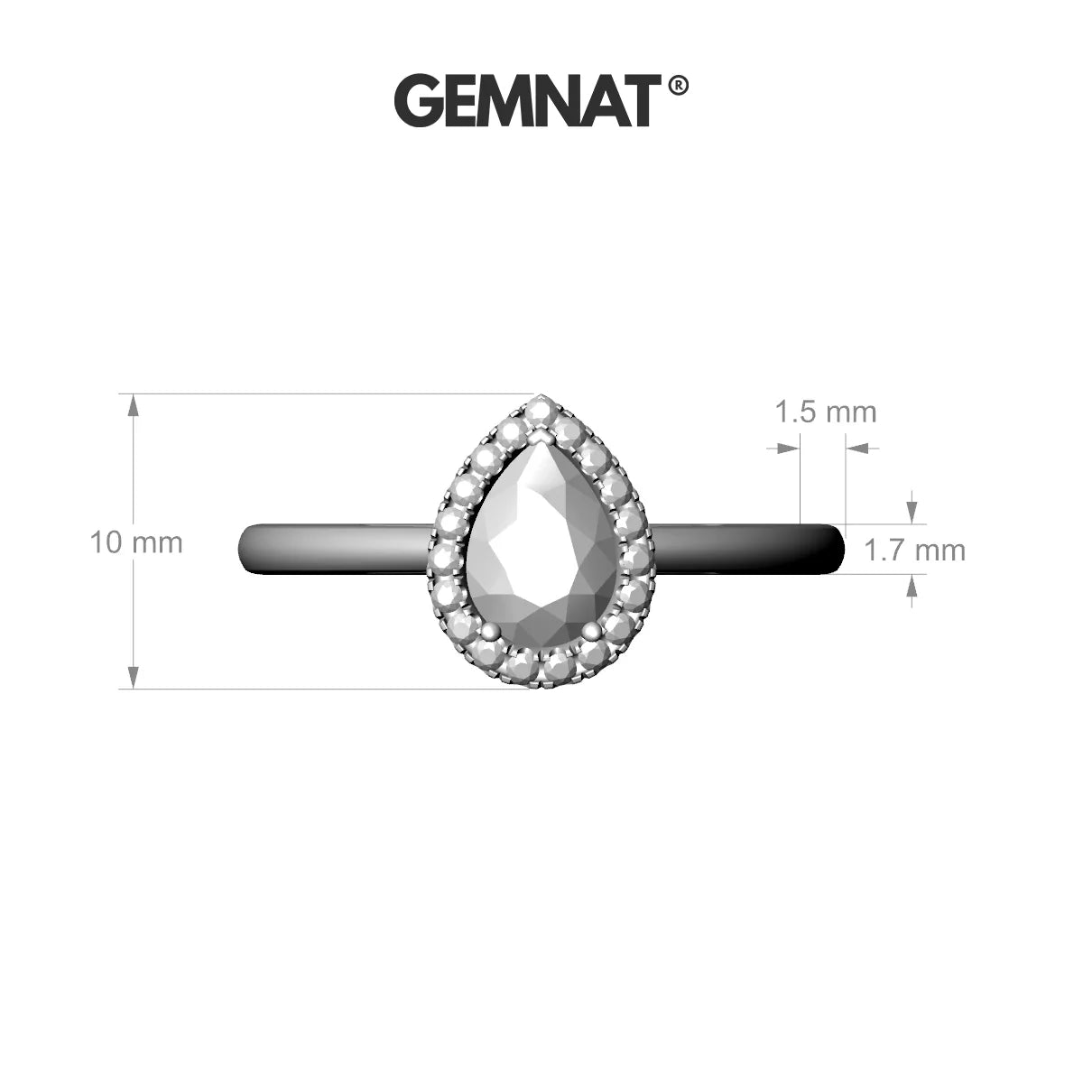 Solar | 18k White Gold 7 x 5 mm Pear Rhodolite Ring