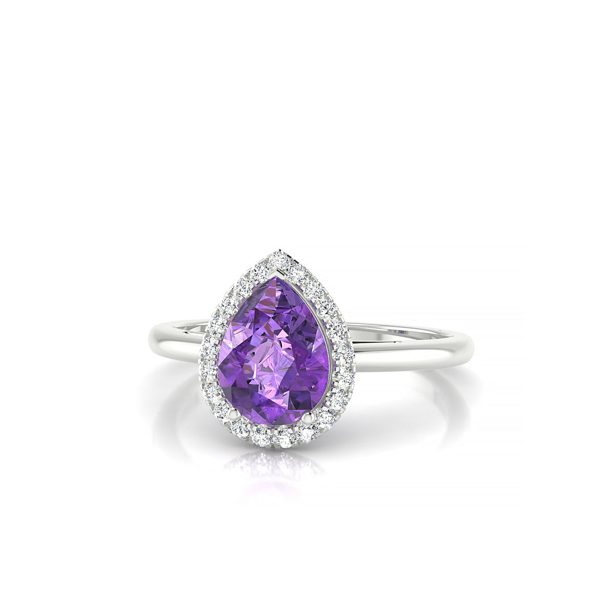 Solar | 18k White Gold 8 x 6 mm Pear Amethyst Ring