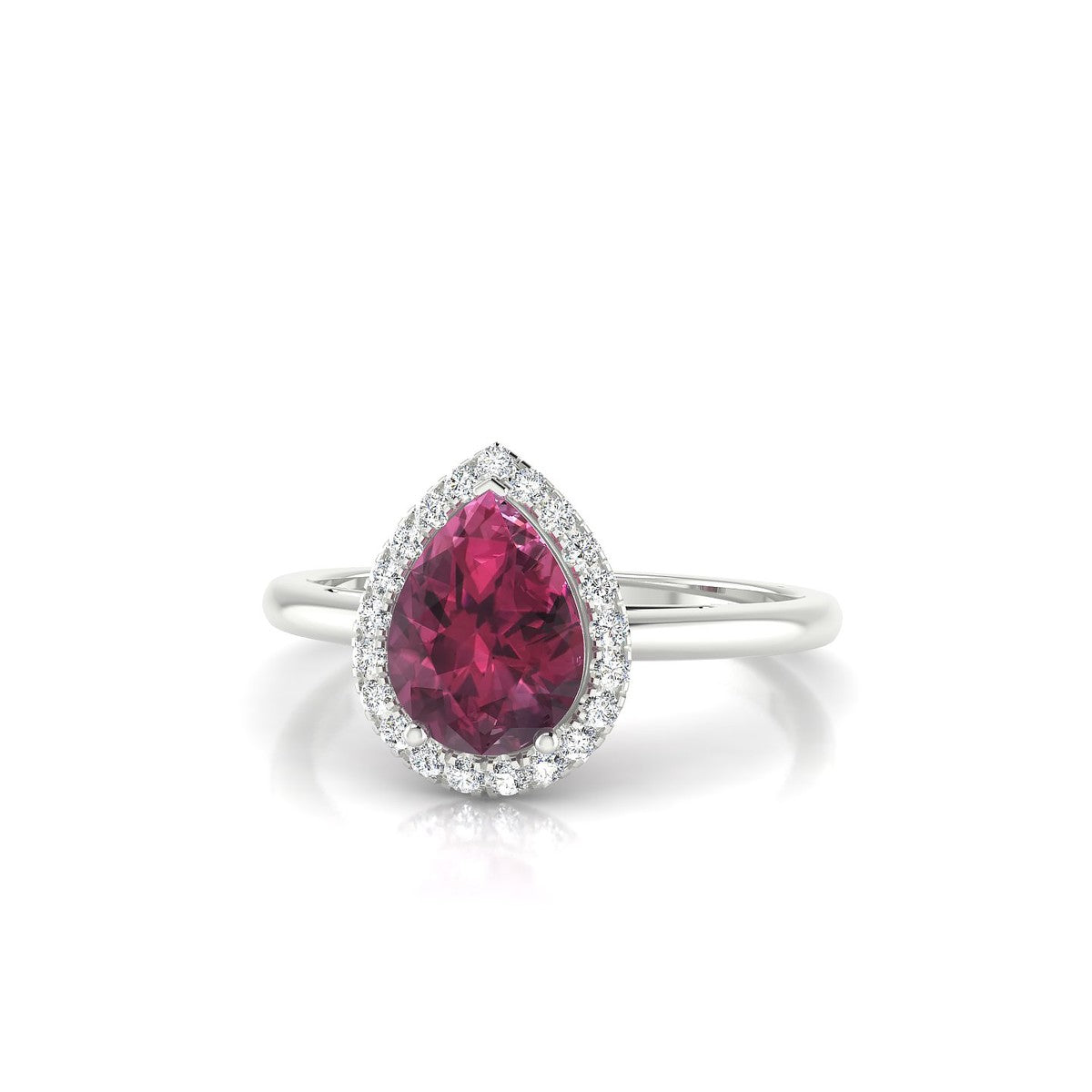 Solar | 18k White Gold 8 x 6 mm Pear Rhodolite Ring