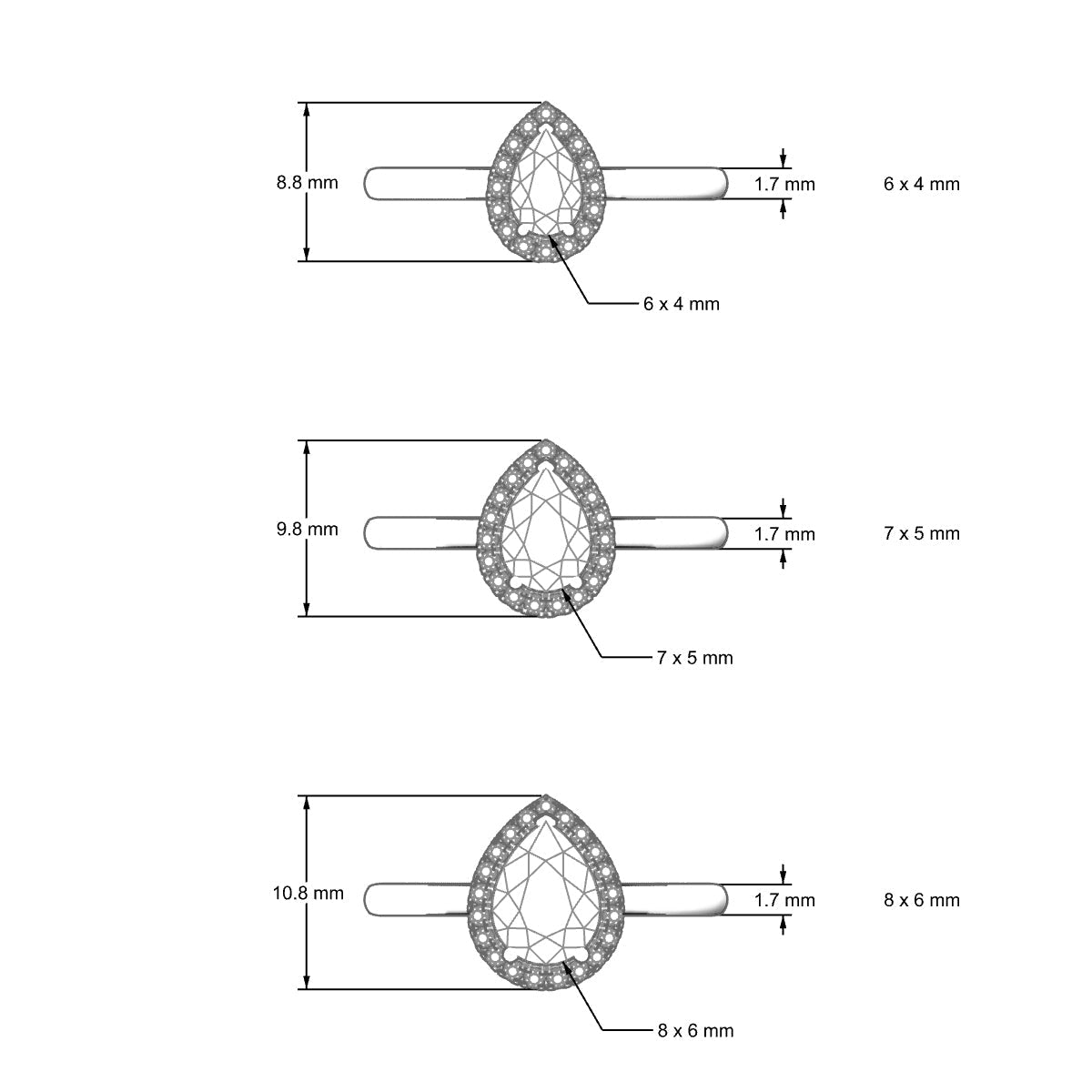 Solar | 18k White Gold 6 x 4 mm Pear Diamond Ring