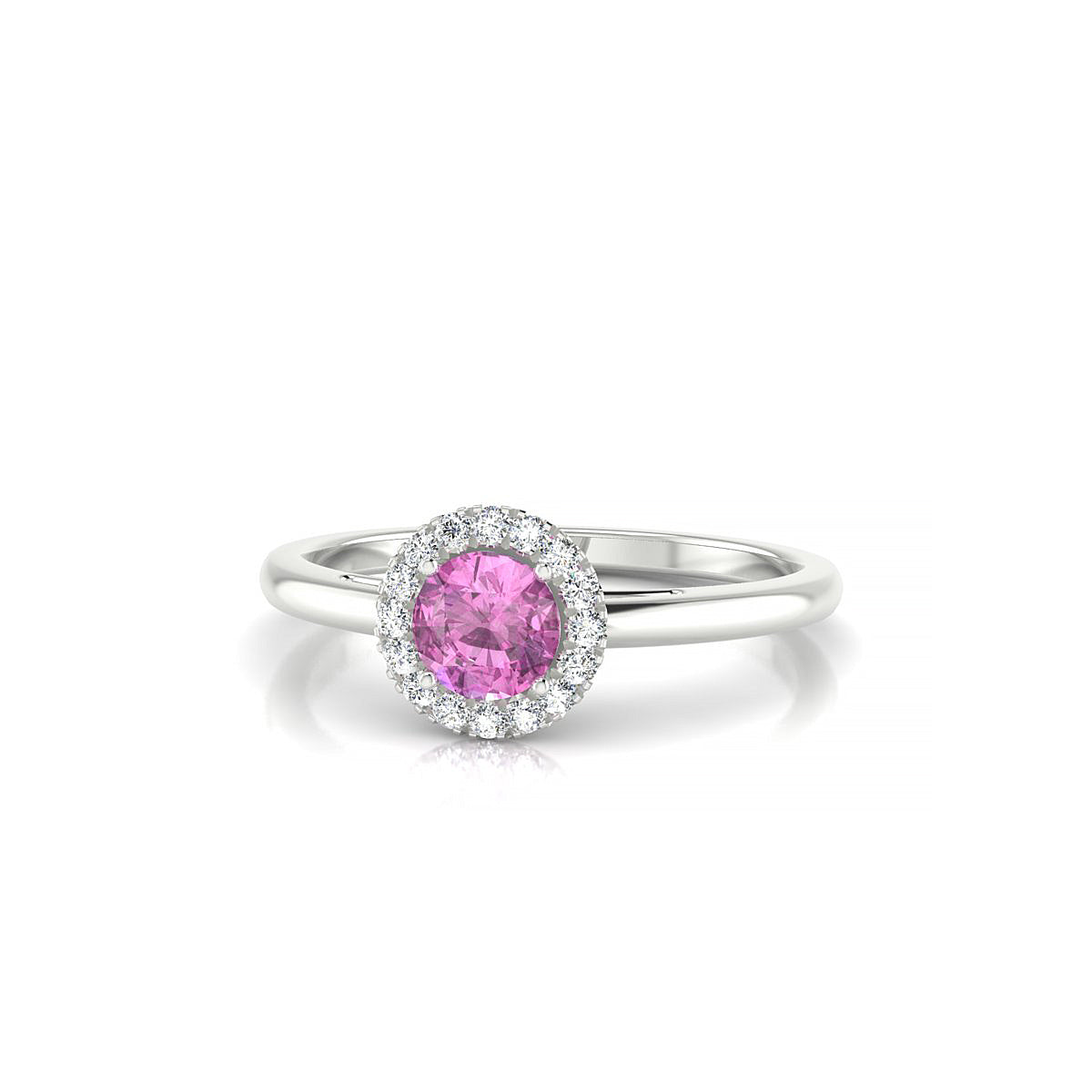 Solar | 18k White Gold 4.5 mm Round Pink Sapphire Ring
