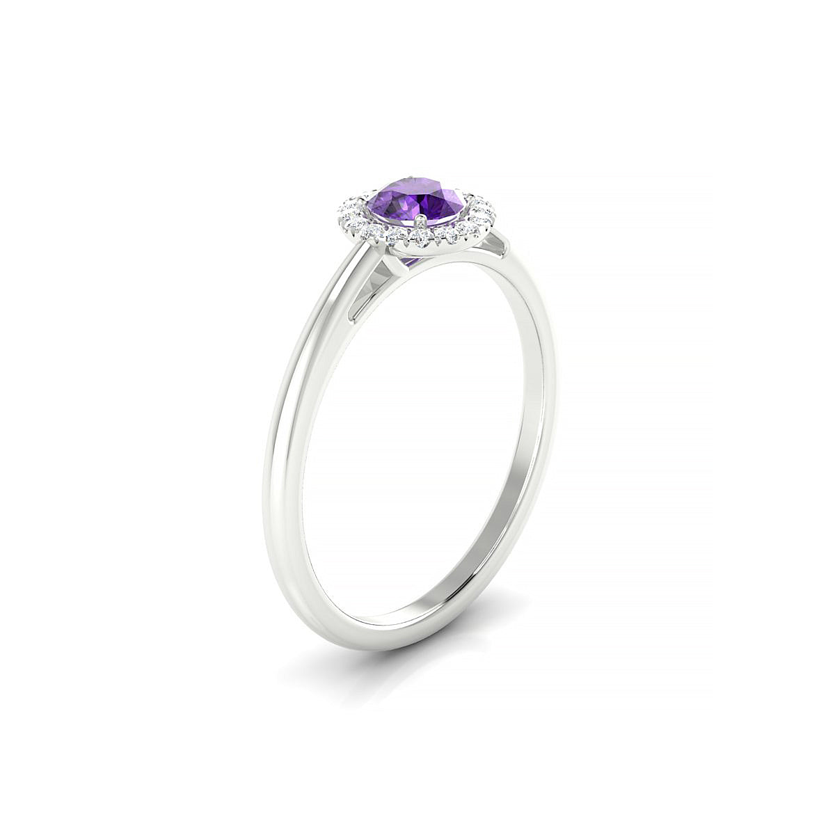 Solar | 18k White Gold 4.5 mm Round Amethyst Ring