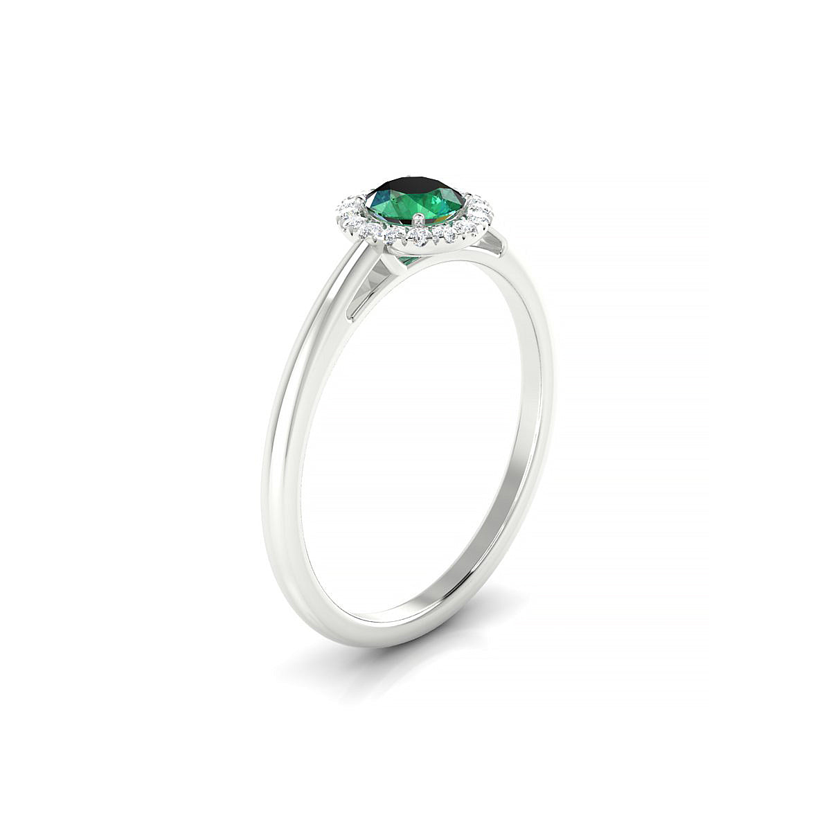 Solar | 18k White Gold 4.5 mm Round Emerald Ring