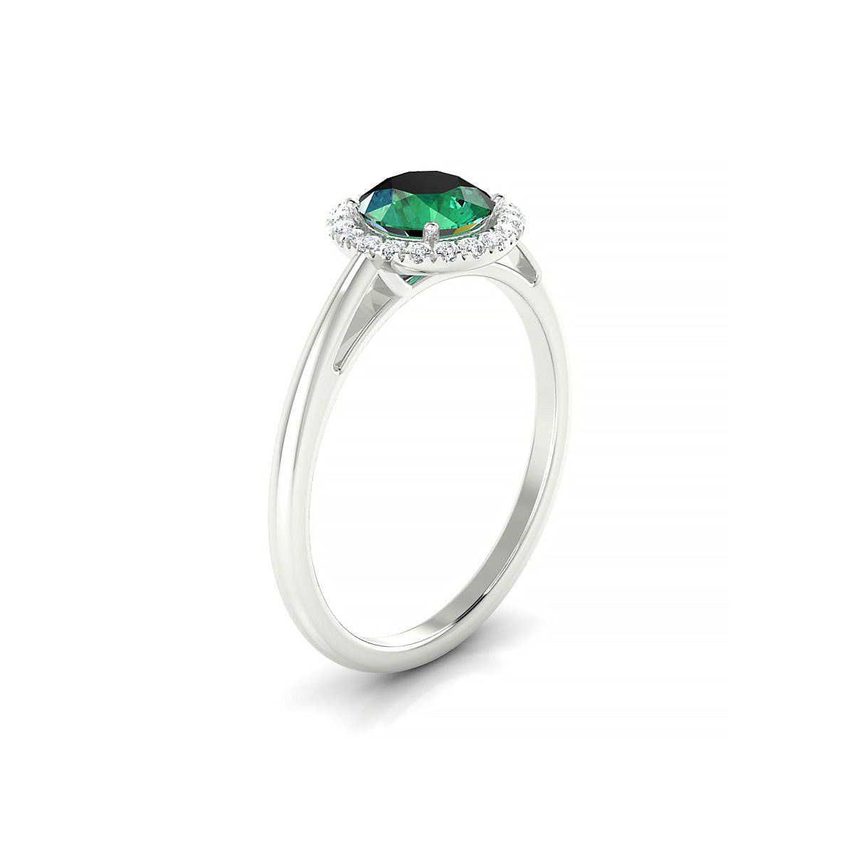 Solar | 18k White Gold 6 mm Round Emerald Ring