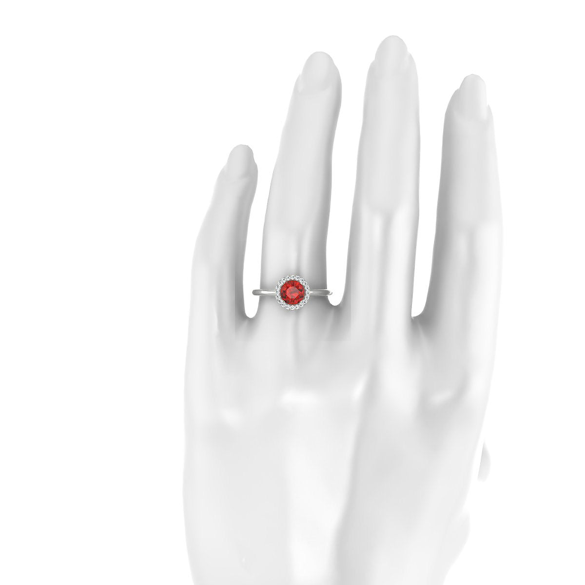 Solar | 18k White Gold 6 mm Round Garnet Ring