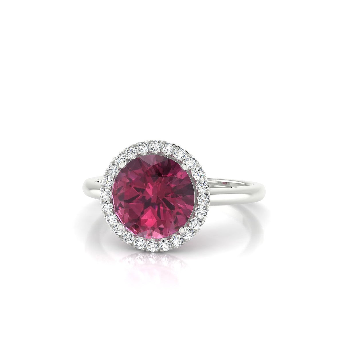 Solar | 18k White Gold 8 mm Round Rhodolite Ring