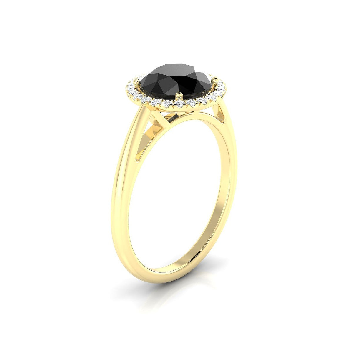 Solar | 18k Yellow Gold 8 mm Round Black Diamond Ring