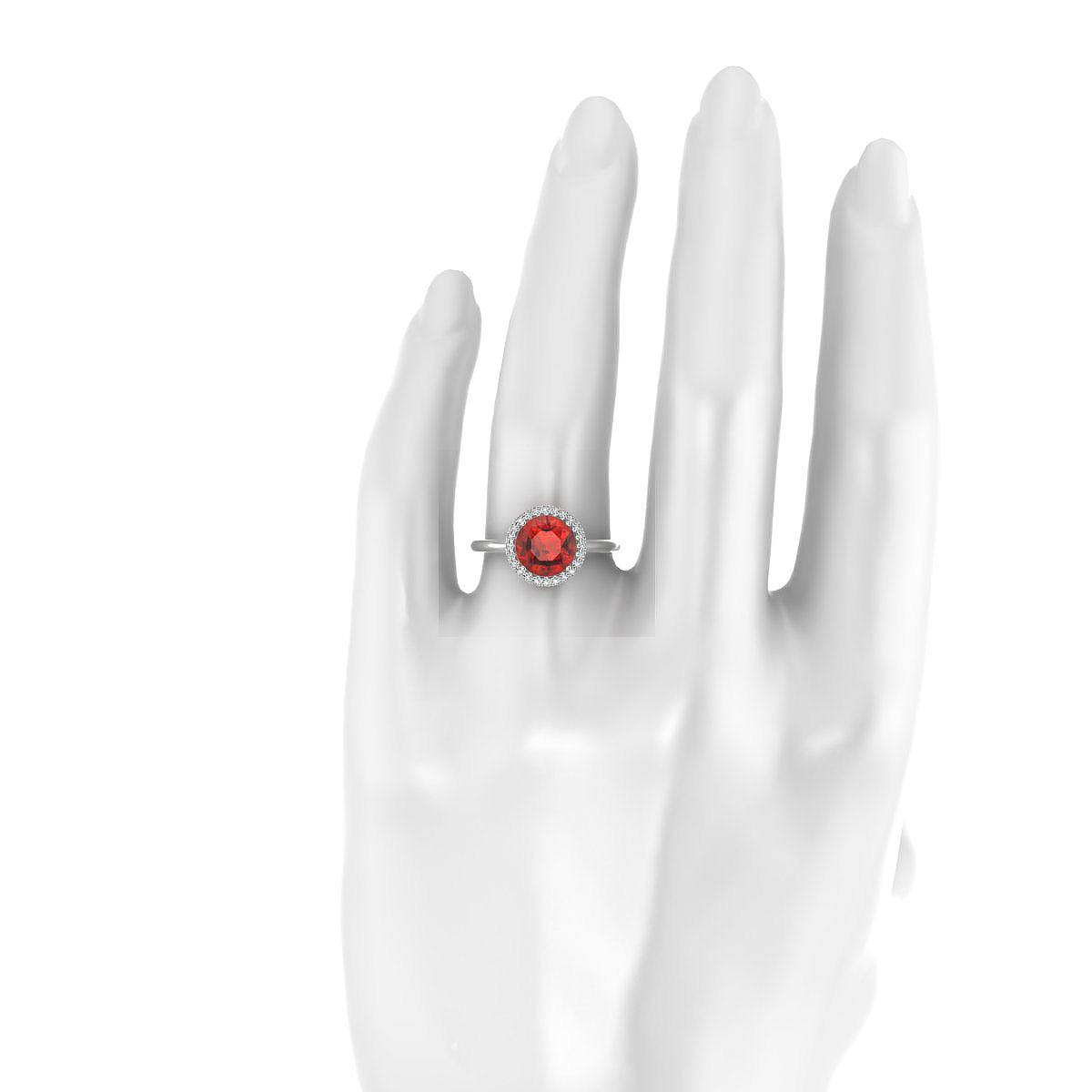 Solar | 18k White Gold 8 mm Round Garnet Ring