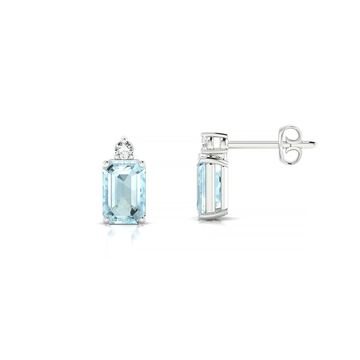 Sparkle | 18k White Gold 6 x 4 mm Emerald Aquamarine Earrings
