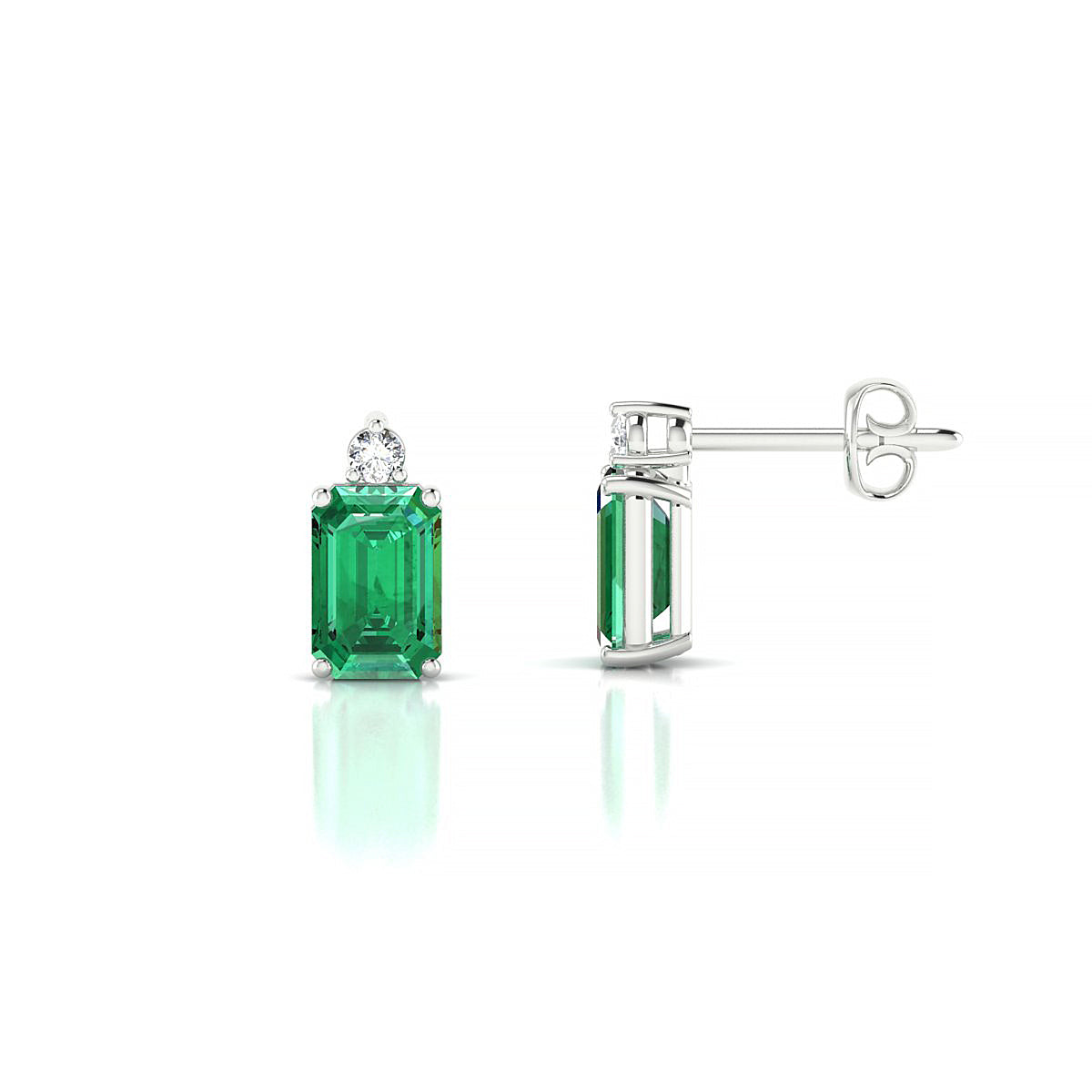 Sparkle | 18k White Gold 6 x 4 mm Emerald Emerald Earrings