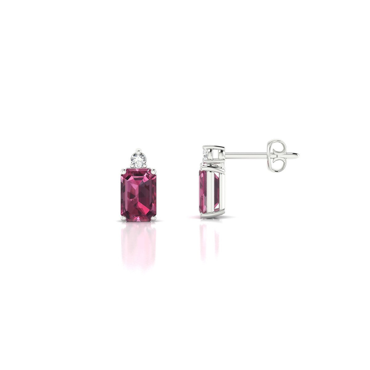 Sparkle | 18k White Gold 6 x 4 mm Emerald Rhodolite Earrings