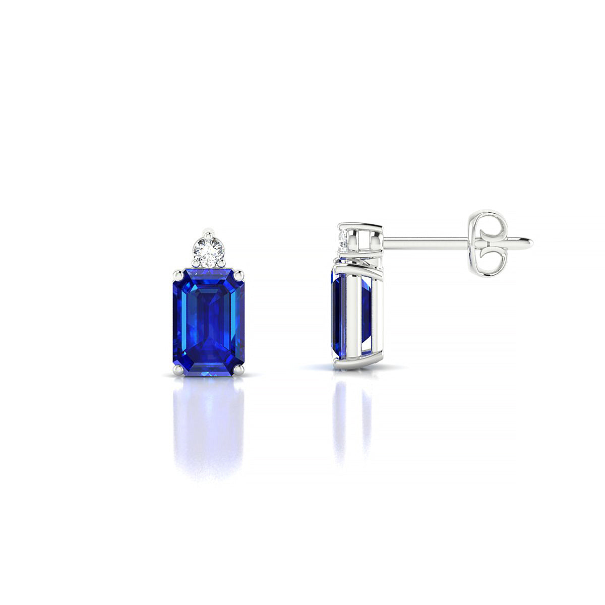 Sparkle | 18k White Gold 6 x 4 mm Emerald Sapphire Earrings