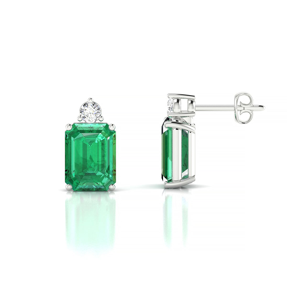 Sparkle | 18k White Gold 8 x 6 mm Emerald Emerald Earrings