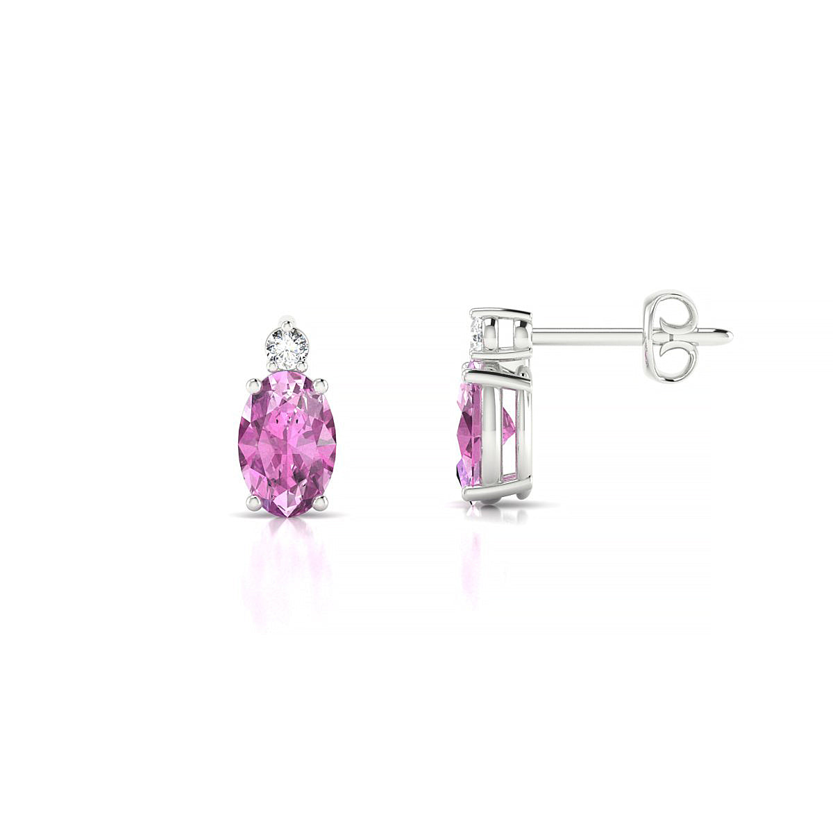 Sparkle | 18k White Gold 6 x 4 mm Oval Pink Sapphire Earrings
