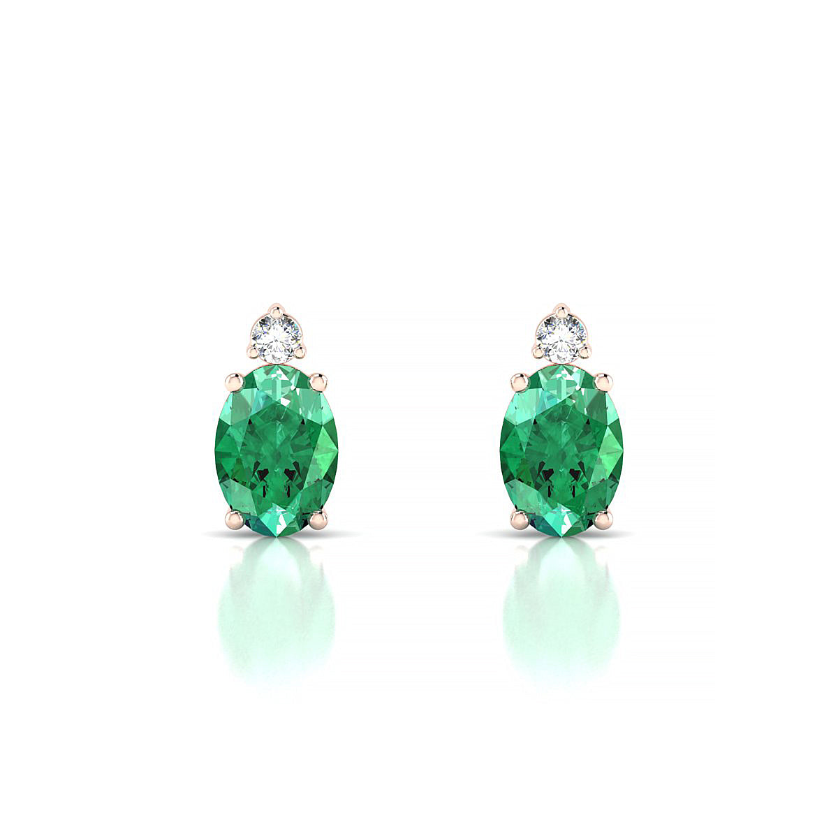 Sparkle | 18k Rose Gold 7 x 5 mm Oval Emerald Earrings