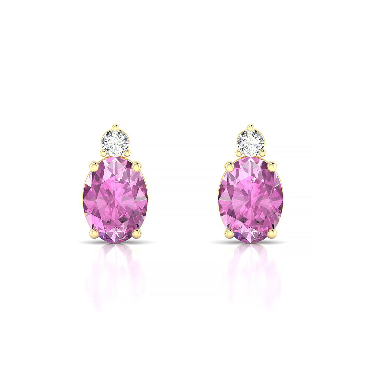 Sparkle | 18k Yellow Gold 8 x 6 mm Oval Pink Sapphire Earrings