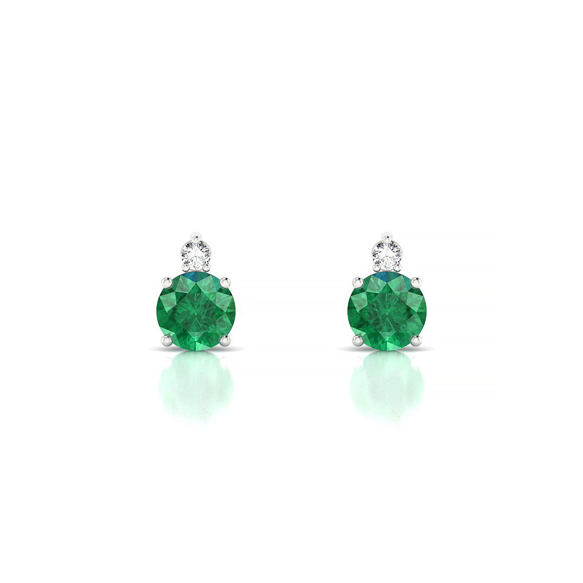 Sparkle | 18k White Gold 4.5 mm Round Emerald Earrings