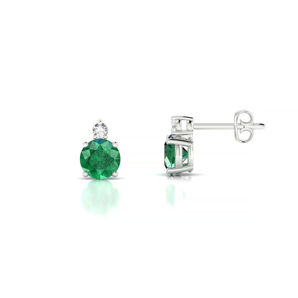 Sparkle | 18k White Gold 4.5 mm Round Emerald Earrings