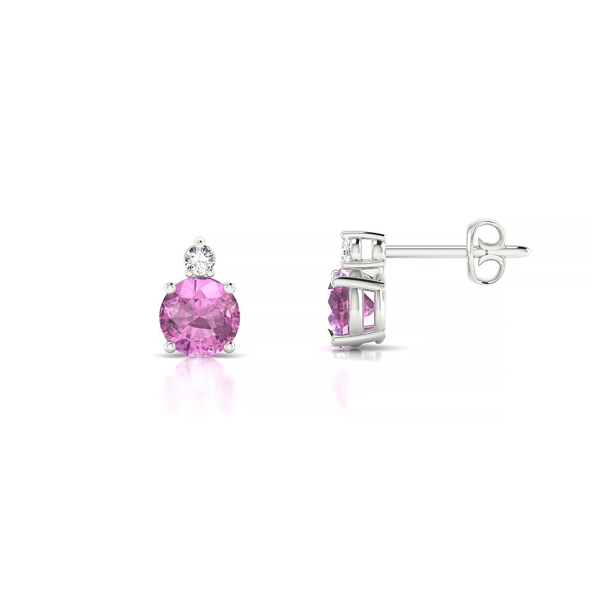 Sparkle | 18k White Gold 4.5 mm Round Pink Sapphire Earrings