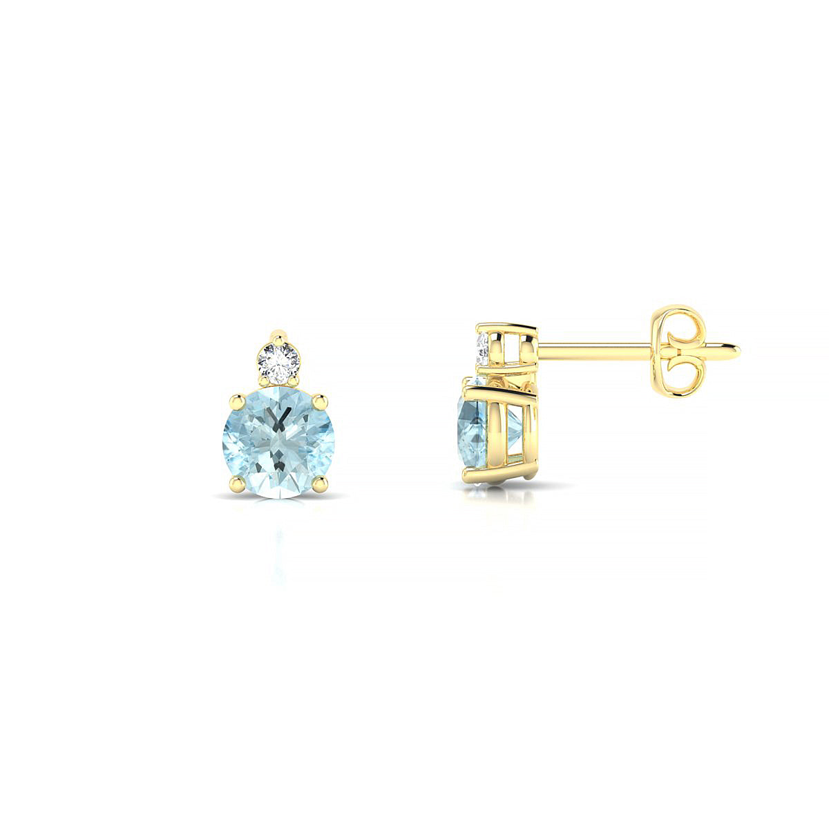 Sparkle | 18k Yellow Gold 4.5 mm Round Aquamarine Earrings