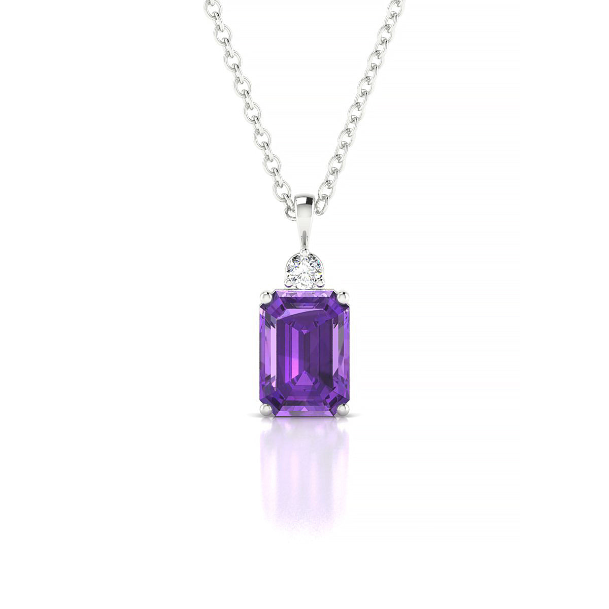 Sparkle | 18k White Gold 7 x 5 mm Emerald Amethyst Pendant