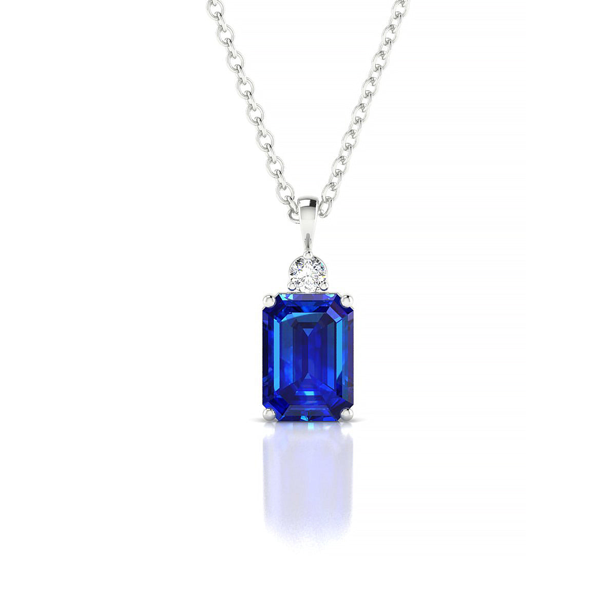 Sparkle | 18k White Gold 7 x 5 mm Emerald Sapphire Pendant