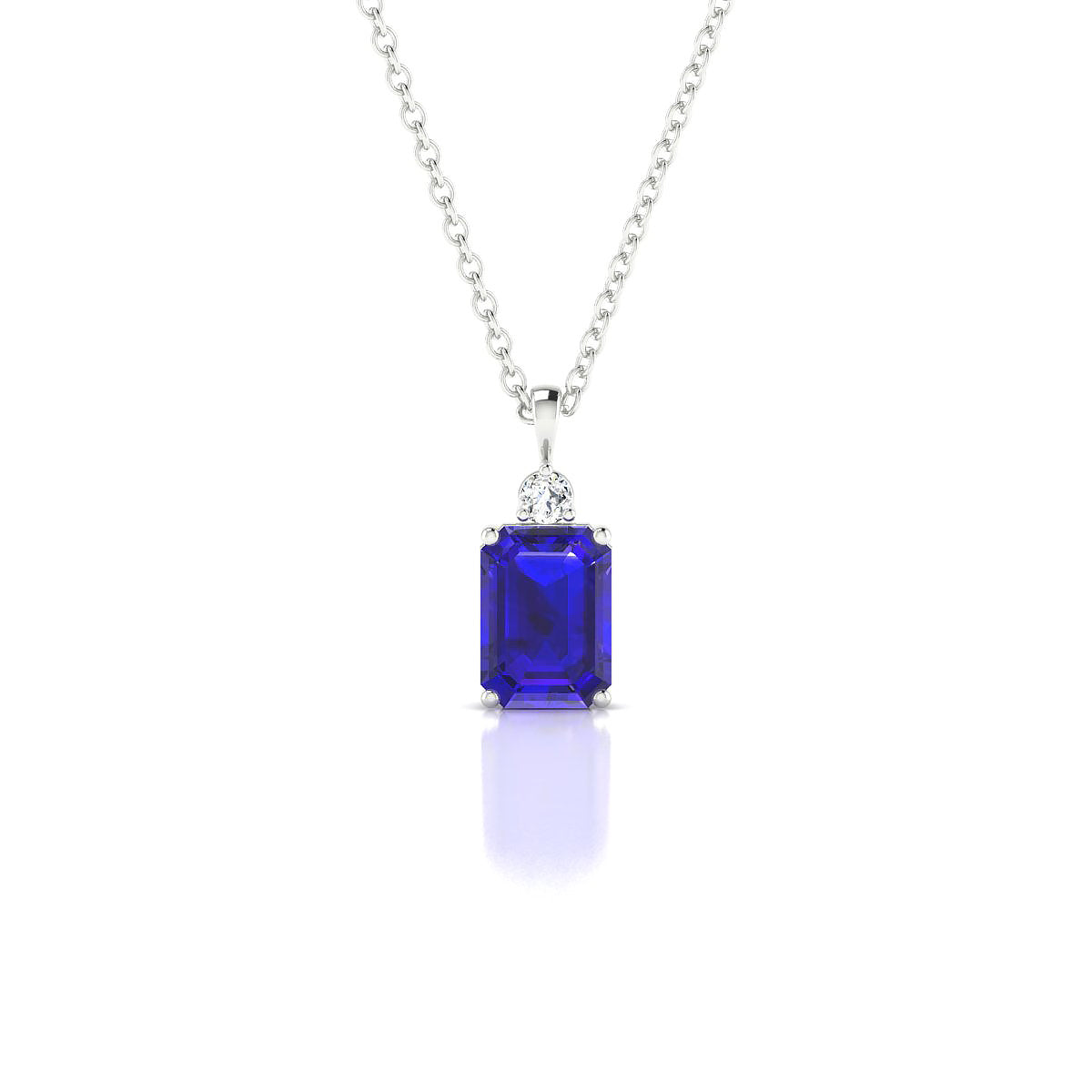 Sparkle | 18k White Gold 7 x 5 mm Emerald Tanzanite Pendant