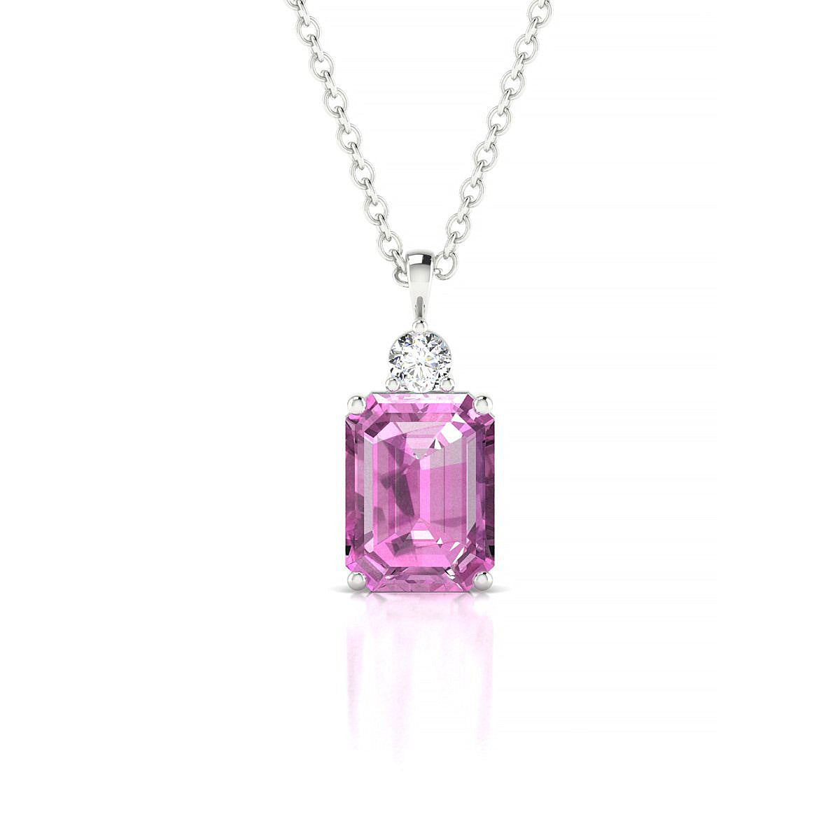 Sparkle | 18k White Gold 8 x 6 mm Emerald Pink Sapphire Pendant