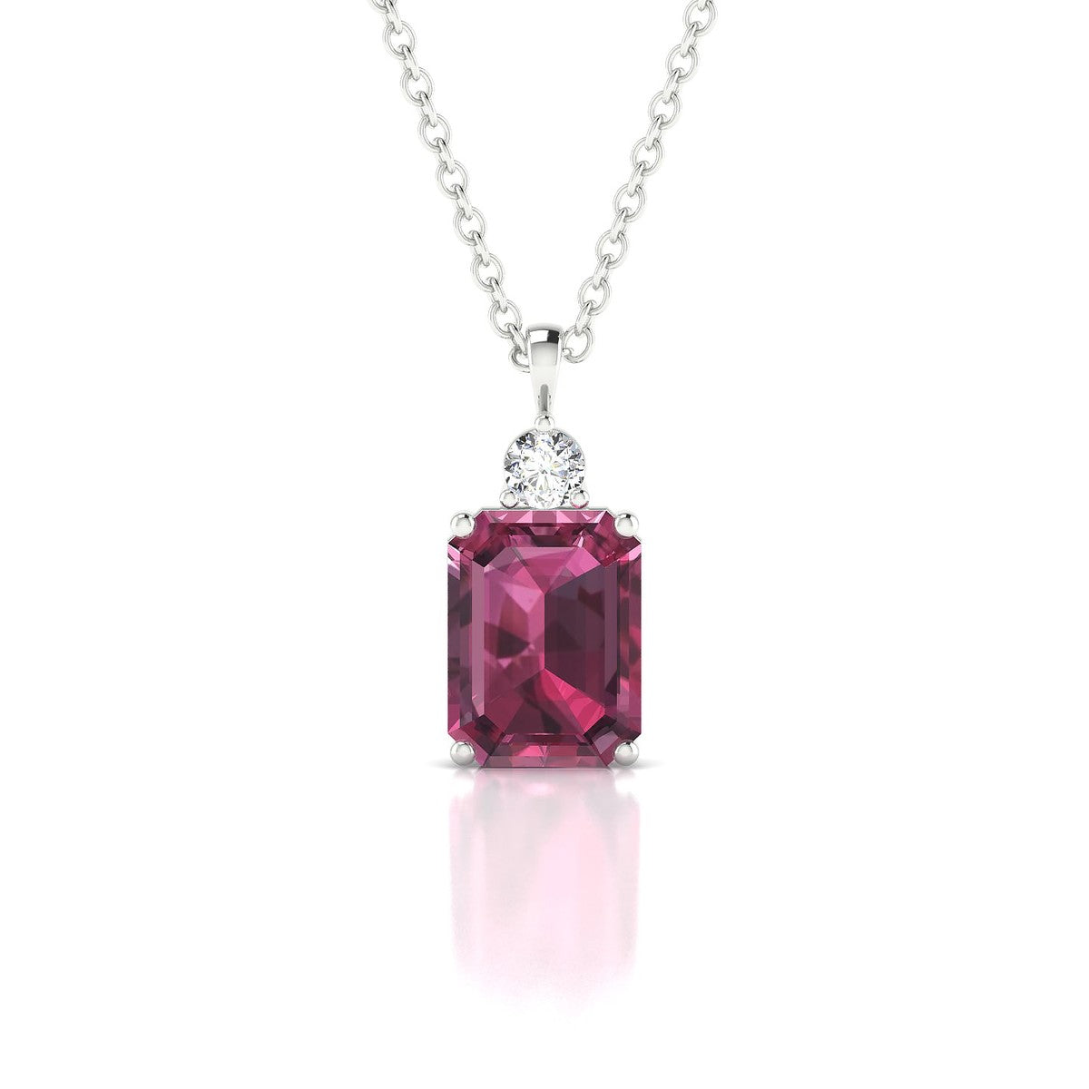 Sparkle | 18k White Gold 8 x 6 mm Emerald Rhodolite Pendant