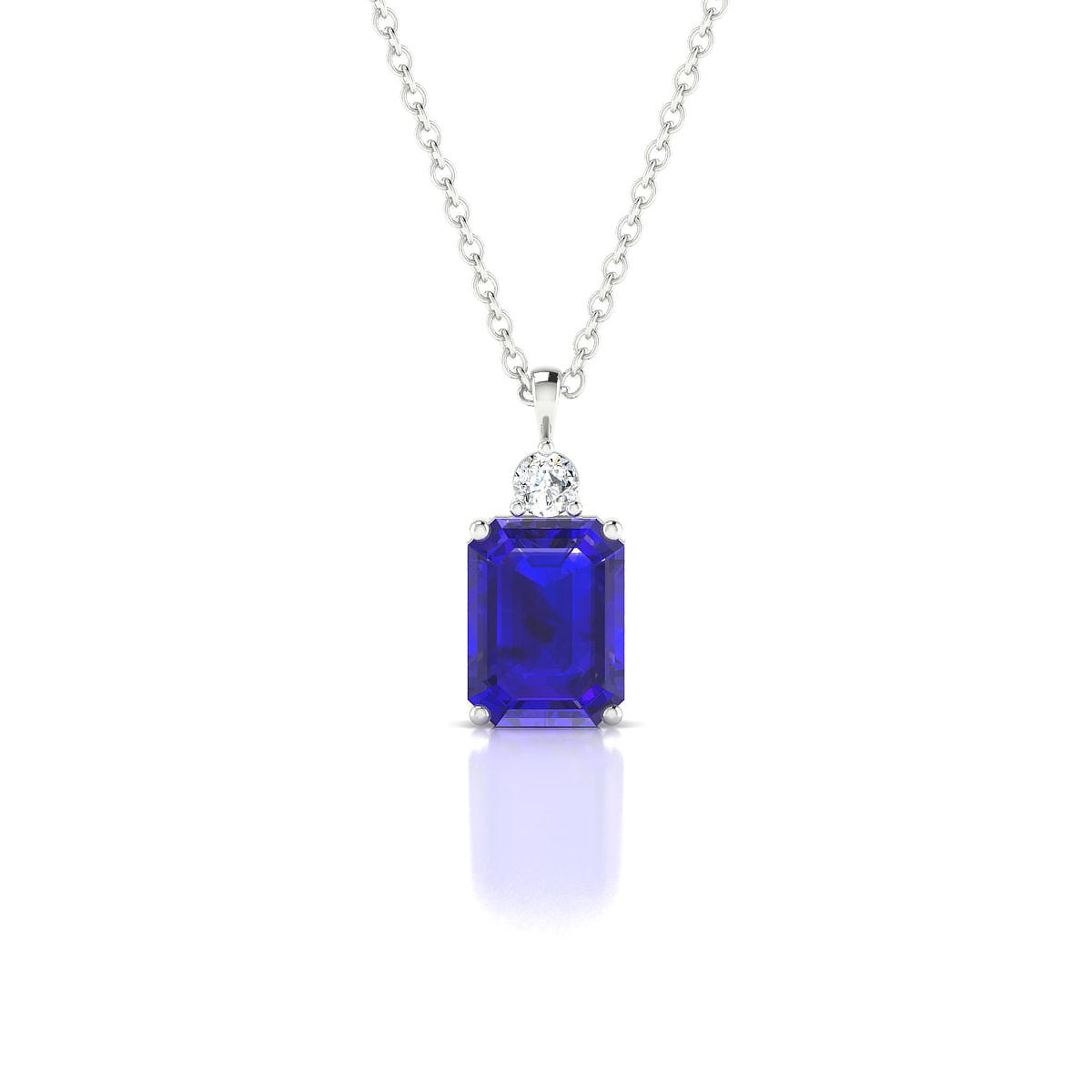 Sparkle | 18k White Gold 8 x 6 mm Emerald Tanzanite Pendant