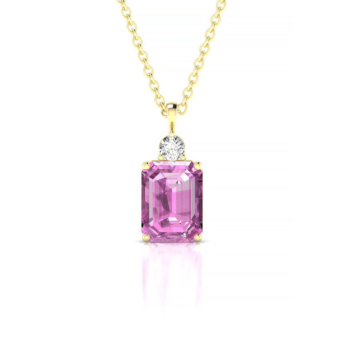 Sparkle | 18k Yellow Gold 8 x 6 mm Emerald Pink Sapphire Pendant