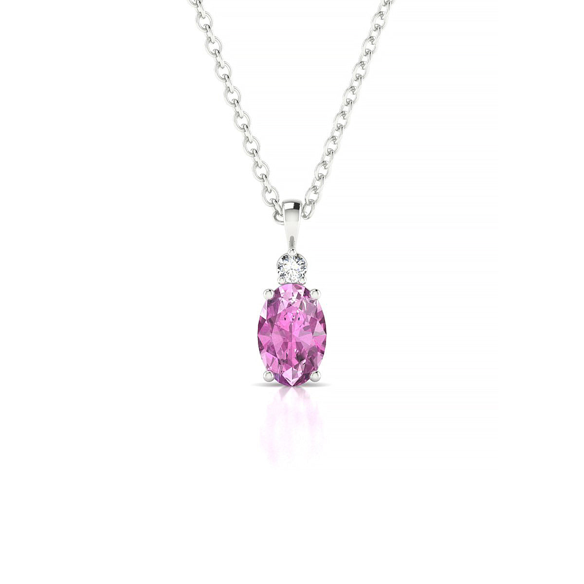 Sparkle | 18k White Gold 6 x 4 mm Oval Pink Sapphire Pendant